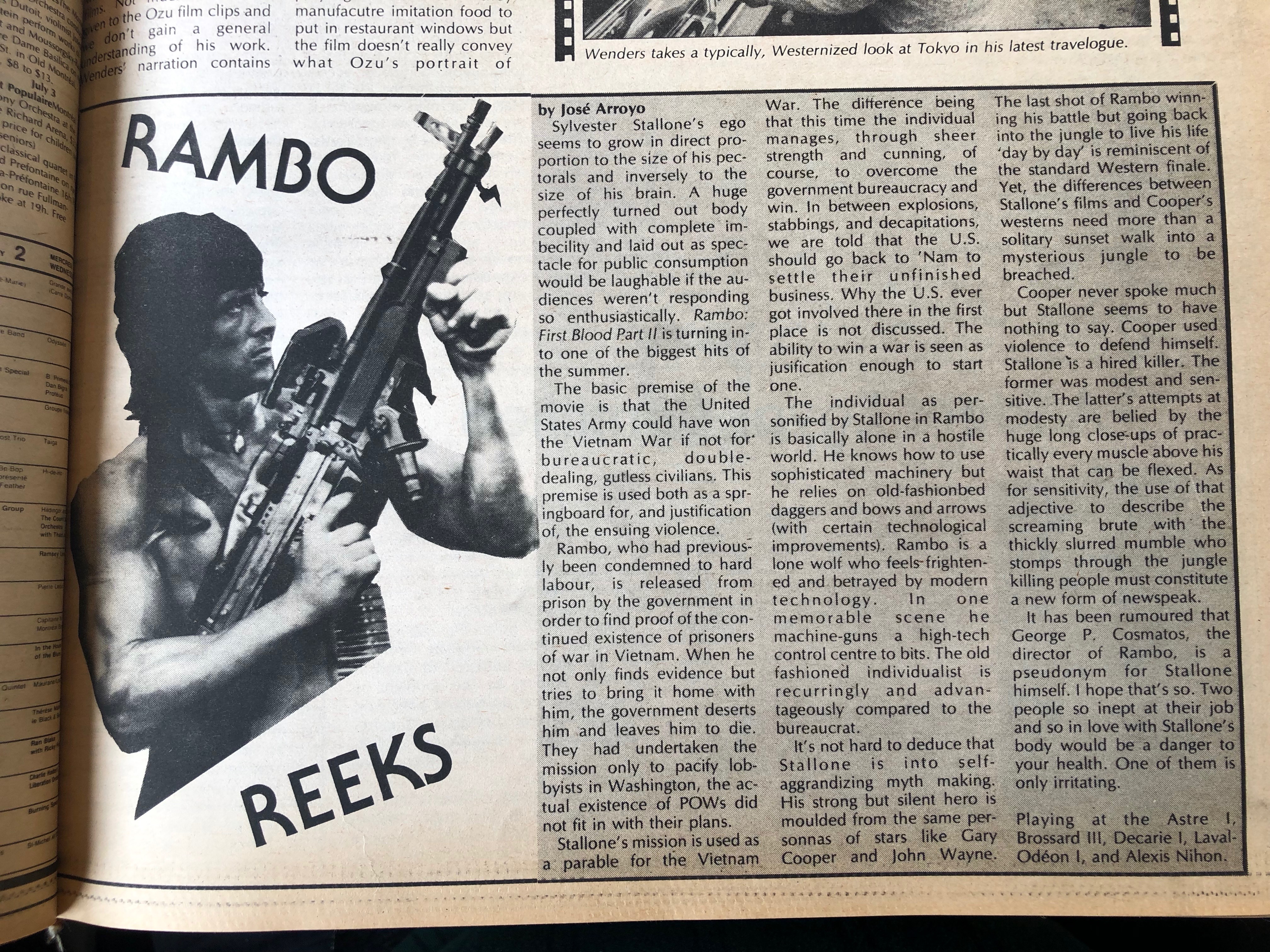 George Rambo White Rambo: First Blood Part II (George P. Cosmatos, USA, 1985) | First ...